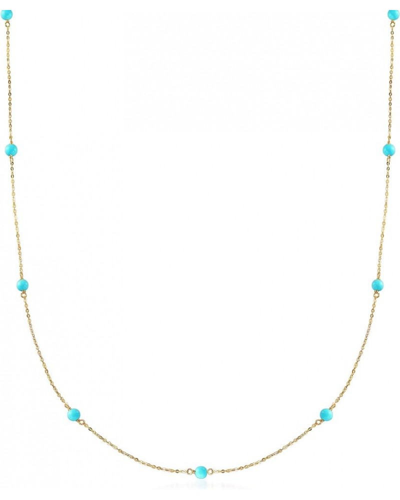 Italian 4mm Turquoise Bead Station Necklace in 14kt Yellow Gold 16.0 Inches $83.25 Necklaces