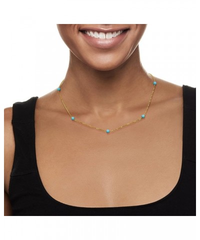 Italian 4mm Turquoise Bead Station Necklace in 14kt Yellow Gold 16.0 Inches $83.25 Necklaces