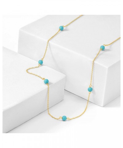 Italian 4mm Turquoise Bead Station Necklace in 14kt Yellow Gold 16.0 Inches $83.25 Necklaces