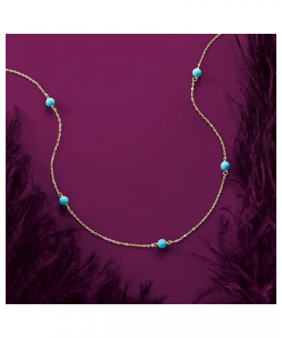 Italian 4mm Turquoise Bead Station Necklace in 14kt Yellow Gold 16.0 Inches $83.25 Necklaces