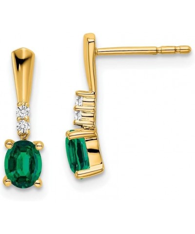 14k Yellow Gold Oval Gemstone and Diamond Dangle Earrings Gift for Women Emerald Yellow Gold $112.75 Earrings