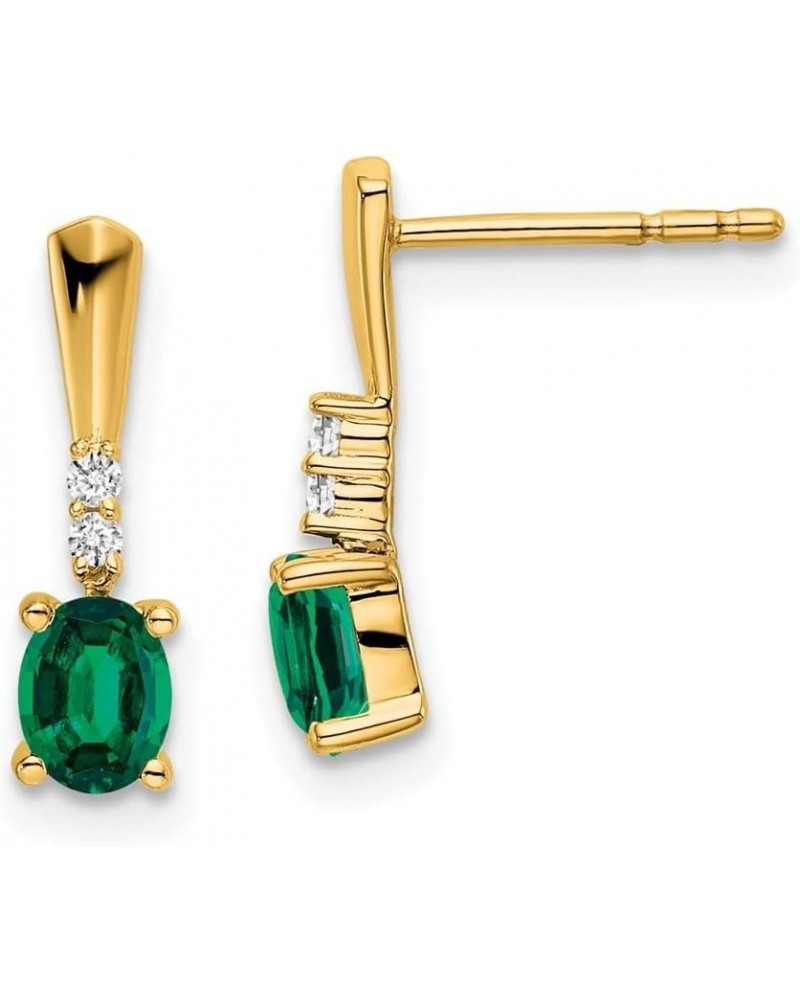 14k Yellow Gold Oval Gemstone and Diamond Dangle Earrings Gift for Women Emerald Yellow Gold $112.75 Earrings