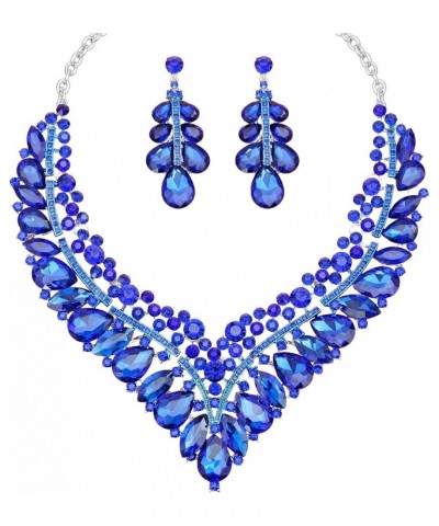 Luxury Women's Wedding Costume Jewelry Sets Bridal Teardrop Marquise Shape Crystal Statement Bib Necklace Earrings Set for Br...