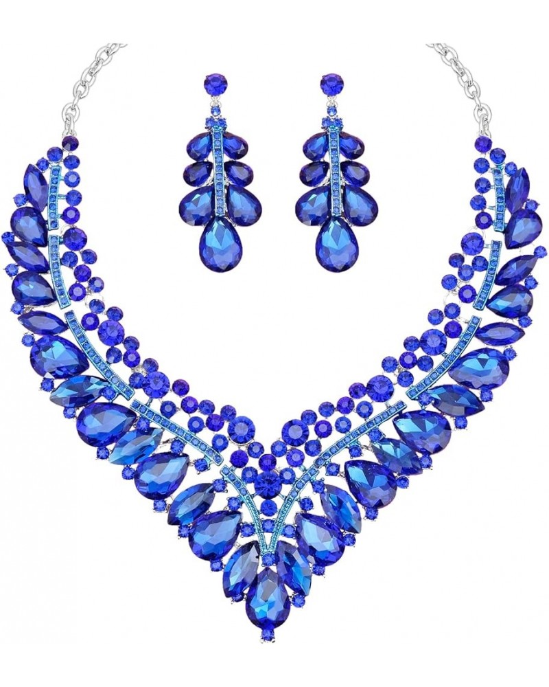 Luxury Women's Wedding Costume Jewelry Sets Bridal Teardrop Marquise Shape Crystal Statement Bib Necklace Earrings Set for Br...