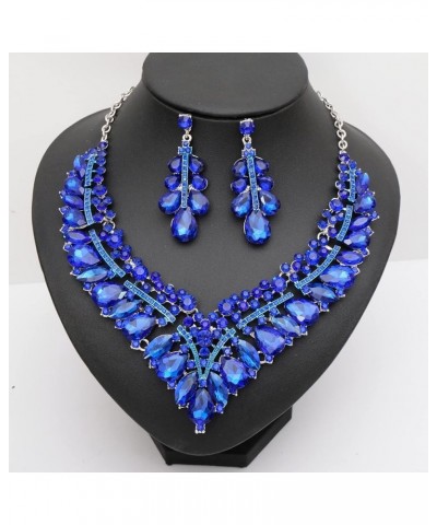 Luxury Women's Wedding Costume Jewelry Sets Bridal Teardrop Marquise Shape Crystal Statement Bib Necklace Earrings Set for Br...