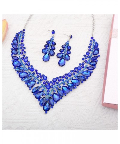 Luxury Women's Wedding Costume Jewelry Sets Bridal Teardrop Marquise Shape Crystal Statement Bib Necklace Earrings Set for Br...