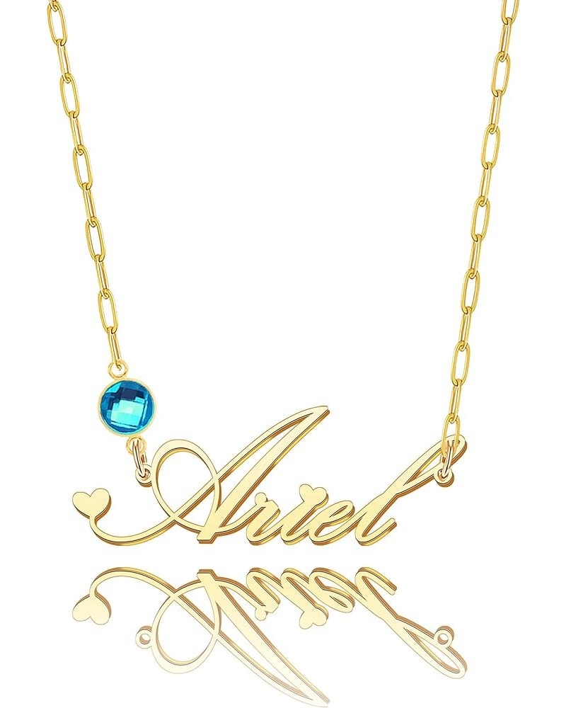 18K Gold Plated Name Necklace With Rhinestone for Women Girls Teenages Dainty Nameplate Pendant Necklaces for Mom BFF Daughte...