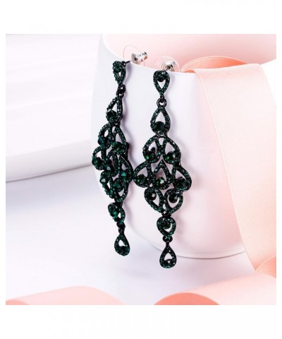 Women's Austrian Crystal Bohemia Hollow-out Retro Chandelier Teardrop Dangle Earrings Dark Green Black-Tone $14.15 Earrings