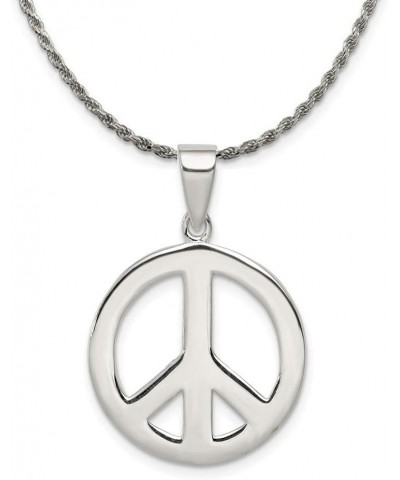 Sterling Silver 19mm Polished Peace Symbol Pendant Necklace 26.0 Inches $51.19 Necklaces