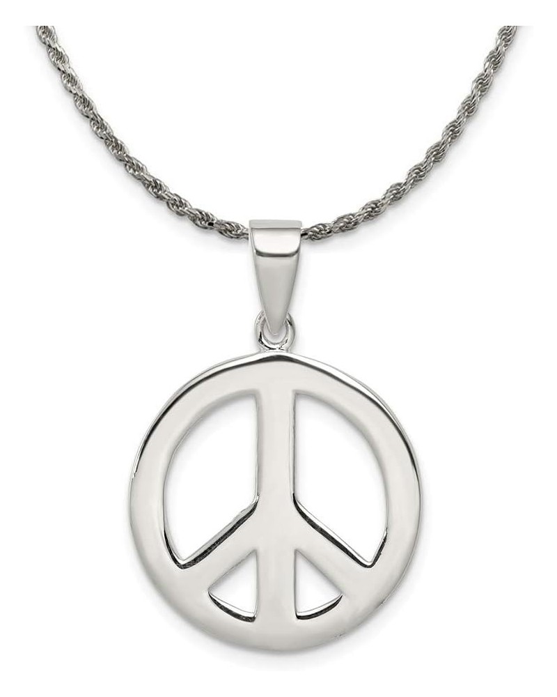 Sterling Silver 19mm Polished Peace Symbol Pendant Necklace 26.0 Inches $51.19 Necklaces