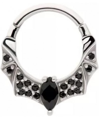 16GA 316L Stainless Steel CZ Crystal Bat Front Facing Hinged Segment Ring Silver Tone $9.22 Body Jewelry