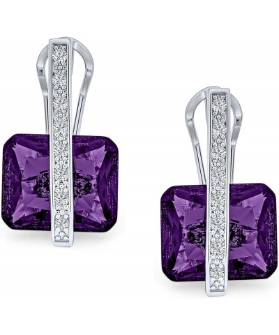 Art Deco Style Square Simulated Gemstone Cubic Zirconia AAA Rectangle Emerald Cut CZ Drop Earrings For Women Silver Plated Om...