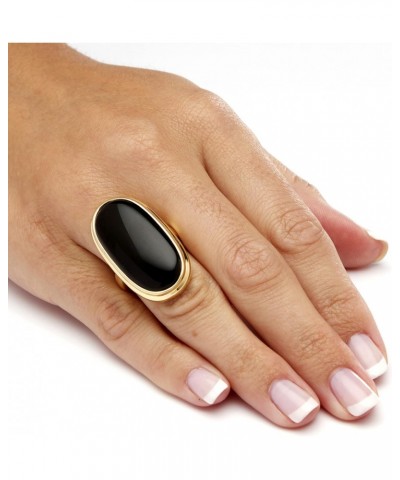 PalmBeach Yellow Gold-Plated or Silvertone Oval Cut Natural Black Onyx Bezel Set Ring Size 9 $28.90 Rings