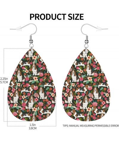 Cute Dog Lovers Flower Floral Earrings For Women Lightweight 2 Pairs Faux Leather Teardrop Dangle Earrings Christmas Gifts Ba...