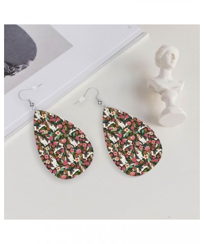 Cute Dog Lovers Flower Floral Earrings For Women Lightweight 2 Pairs Faux Leather Teardrop Dangle Earrings Christmas Gifts Ba...