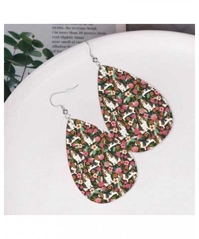 Cute Dog Lovers Flower Floral Earrings For Women Lightweight 2 Pairs Faux Leather Teardrop Dangle Earrings Christmas Gifts Ba...