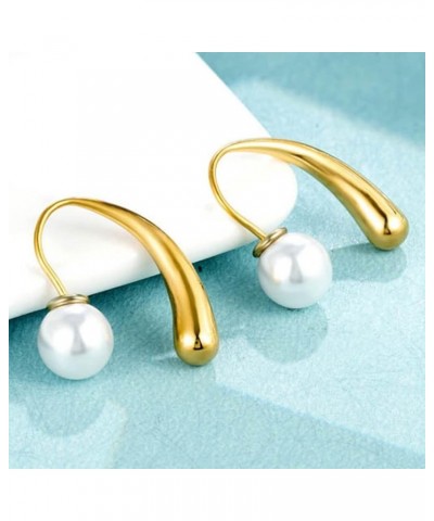 Stainless Steel Faux Peal Water Drop Style Dangle Drop Earrings Gold $5.69 Earrings