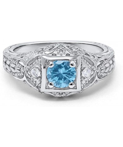 Art Deco Antique Style Wedding Engagement Ring Simulated Round Cubic Zirconia 925 Sterling Silver Choose Color Simulated Aqua...