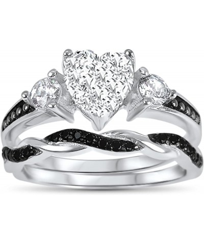 His and Hers 3 Piece Trio Sterling Silver Black Wedding Band Engagement Ring Set Her 6 - His 12 $38.95 Sets