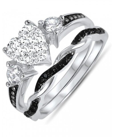 His and Hers 3 Piece Trio Sterling Silver Black Wedding Band Engagement Ring Set Her 6 - His 12 $38.95 Sets