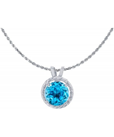 10K White Gold 6mm Round Rope Frame Rabbit Ear 18" Rope Chain Necklace Blue Topaz-Swiss Blue Topaz White Gold $61.64 Necklaces