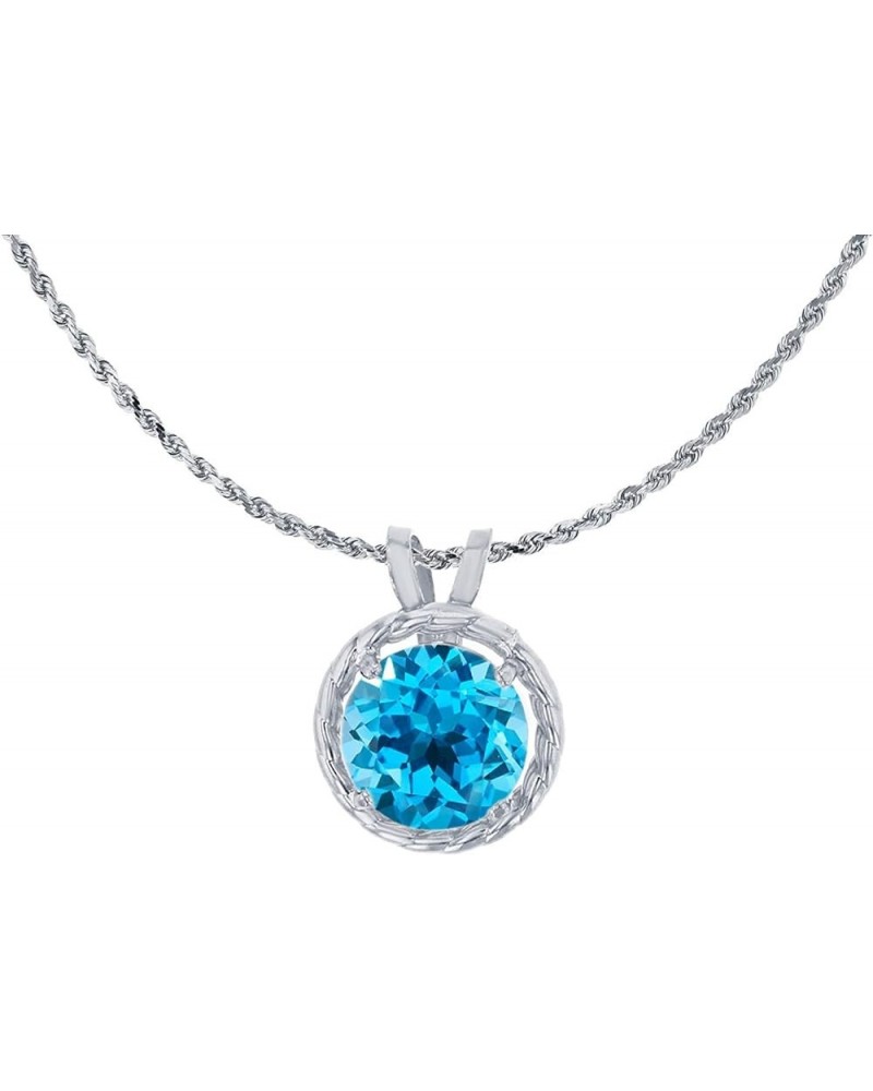 10K White Gold 6mm Round Rope Frame Rabbit Ear 18" Rope Chain Necklace Blue Topaz-Swiss Blue Topaz White Gold $61.64 Necklaces