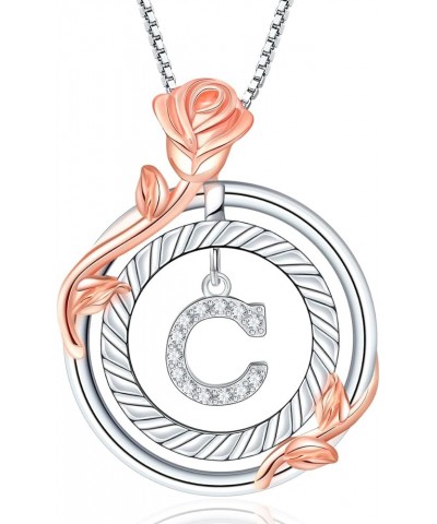 Valentine's Gifts for Her-925 Sterling Silver Rose Circle Initial Necklaces, Initial Letter Pendant Necklaces Personalized Je...