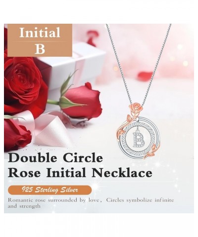 Valentine's Gifts for Her-925 Sterling Silver Rose Circle Initial Necklaces, Initial Letter Pendant Necklaces Personalized Je...