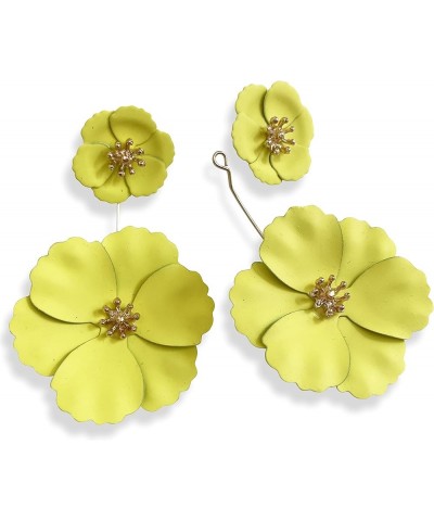 Unique Bohemian Metal Poppy Flower Dangle Earring Matte Painted Dual Flower Floral Petal Tiered Drop for Women Girls Statemen...