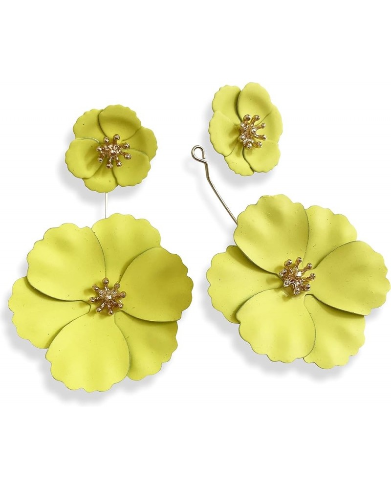 Unique Bohemian Metal Poppy Flower Dangle Earring Matte Painted Dual Flower Floral Petal Tiered Drop for Women Girls Statemen...