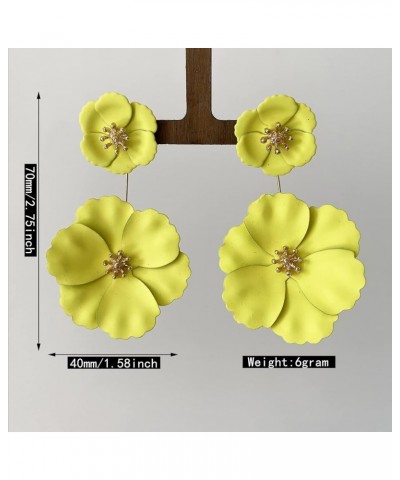 Unique Bohemian Metal Poppy Flower Dangle Earring Matte Painted Dual Flower Floral Petal Tiered Drop for Women Girls Statemen...