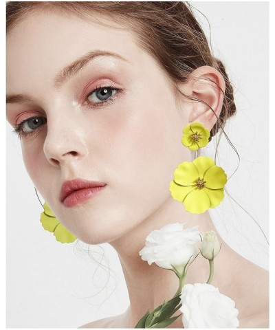 Unique Bohemian Metal Poppy Flower Dangle Earring Matte Painted Dual Flower Floral Petal Tiered Drop for Women Girls Statemen...