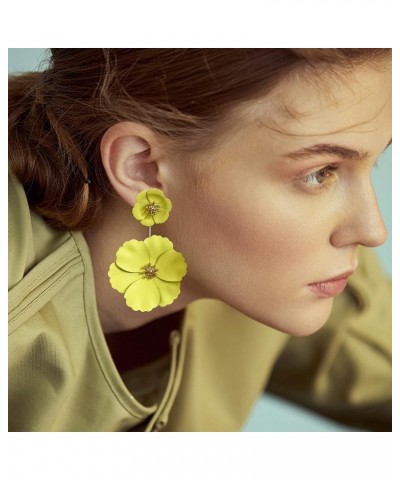 Unique Bohemian Metal Poppy Flower Dangle Earring Matte Painted Dual Flower Floral Petal Tiered Drop for Women Girls Statemen...