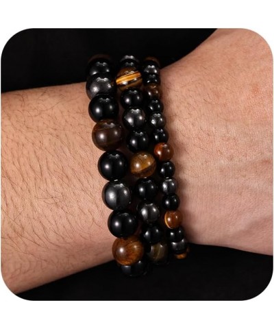 Bracelets for Men Jewelry Gifts Natural Stone Mens Bracelet Set Tiger Eye Obsidian Beaded Bracelet for Men Women Birthday Chr...