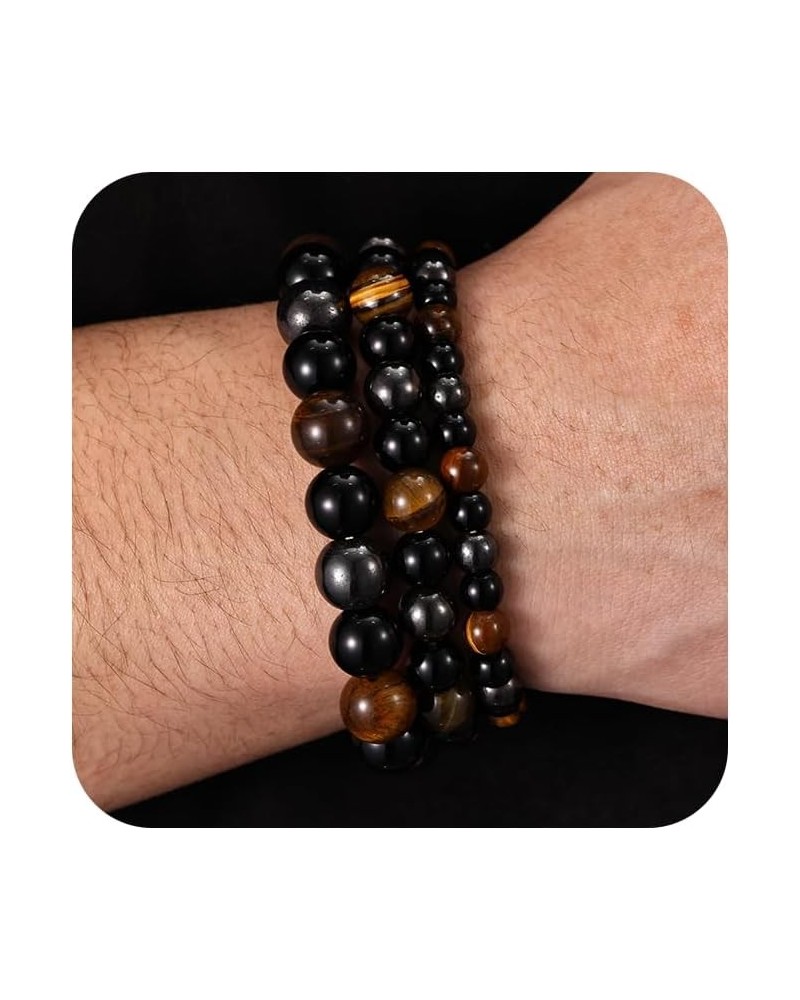 Bracelets for Men Jewelry Gifts Natural Stone Mens Bracelet Set Tiger Eye Obsidian Beaded Bracelet for Men Women Birthday Chr...