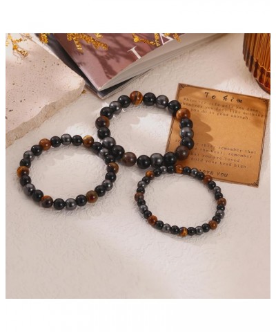 Bracelets for Men Jewelry Gifts Natural Stone Mens Bracelet Set Tiger Eye Obsidian Beaded Bracelet for Men Women Birthday Chr...