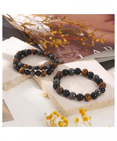 Bracelets for Men Jewelry Gifts Natural Stone Mens Bracelet Set Tiger Eye Obsidian Beaded Bracelet for Men Women Birthday Chr...