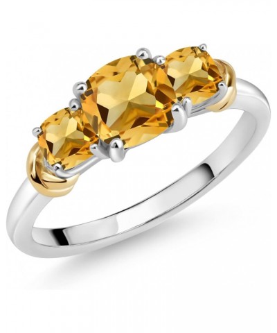 925 Sterling Silver and 10K Yellow Gold Yellow Citrine 3 Stone Engagement Ring For Women (1.53 Cttw, Cushion Cut 6MM and 4MM,...