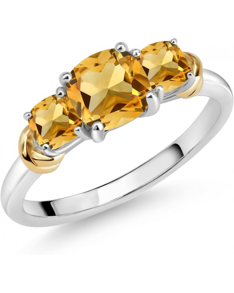 925 Sterling Silver and 10K Yellow Gold Yellow Citrine 3 Stone Engagement Ring For Women (1.53 Cttw, Cushion Cut 6MM and 4MM,...