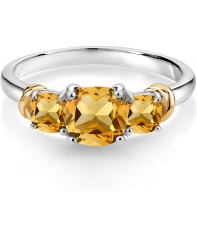 925 Sterling Silver and 10K Yellow Gold Yellow Citrine 3 Stone Engagement Ring For Women (1.53 Cttw, Cushion Cut 6MM and 4MM,...