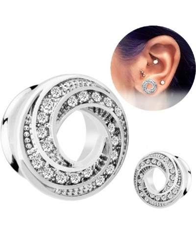 Pair of Stainless Steel Rhinestone Crystal Ear Tunnel Plugs Gauges Expanders Cubic Zirconia Body Piercing Earrings Plug Fashi...