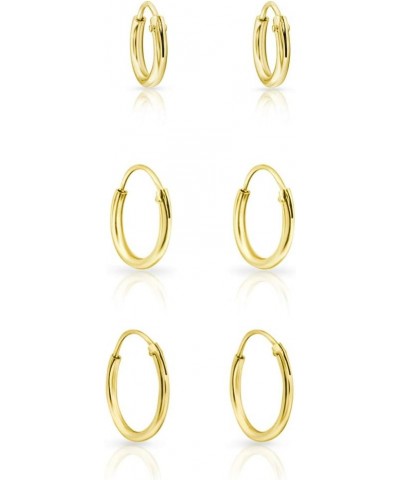 Set of 3 PAIRS of VERY TINY 925 Sterling Silver, 24K Yellow or 18K Rose Gold Plated Endless Hoop/Sleeper Earrings - Cartilage...