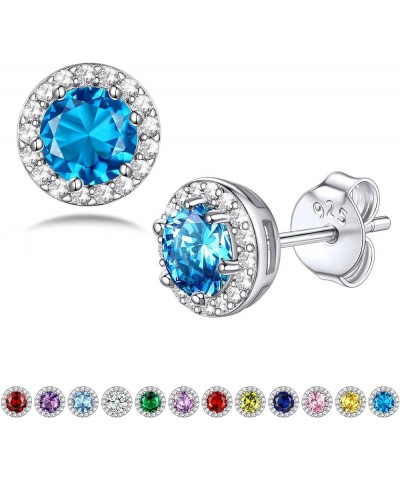 Sparkling 925 Sterling Silver Birthstone Stud Earrings for Women, Heart/Round/Teardrop/Square Crystal Solitaire Diamond Studs...