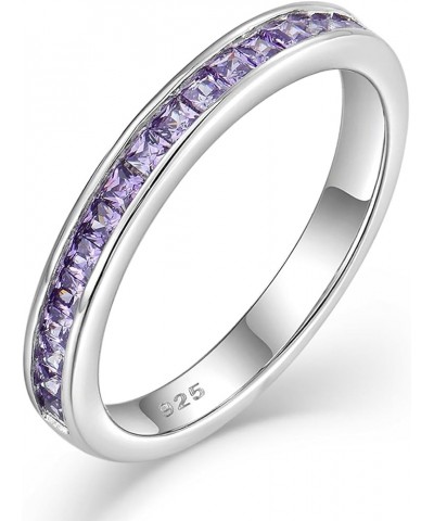 Stackable Ring for Women | 925 Sterling Silver Eternity Band | Princess Cut Birthstone Rings Size 5-10 02-Amethyst-Feb $24.48...