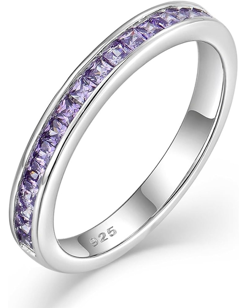 Stackable Ring for Women | 925 Sterling Silver Eternity Band | Princess Cut Birthstone Rings Size 5-10 02-Amethyst-Feb $24.48...