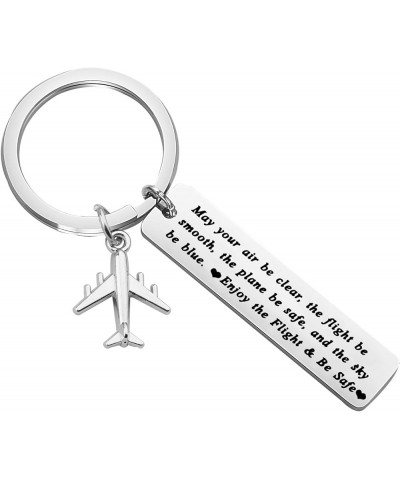 Pilot Gift Flight Attendant Gift Fly Safe Keychain Traveling Gifts May Your Air Be Clear Airplane Jewelry Silver $9.35 Bracelets