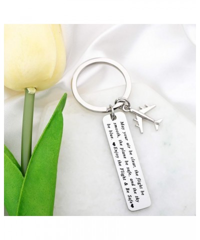 Pilot Gift Flight Attendant Gift Fly Safe Keychain Traveling Gifts May Your Air Be Clear Airplane Jewelry Silver $9.35 Bracelets