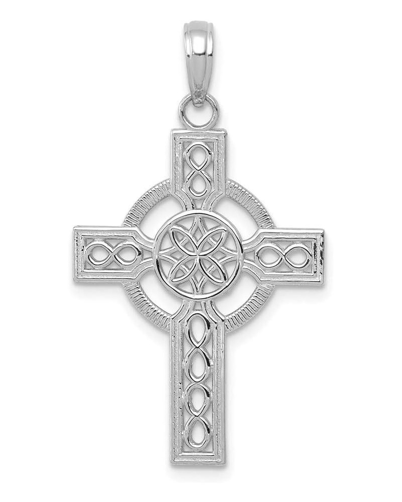 Solid 14K White Gold Diamond-cut Celtic Knot Irish Claddagh Cross Pendant Charm $90.00 Pendants