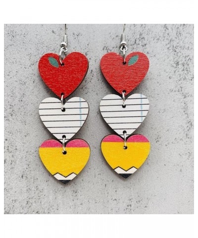 Teacher's Day Wooden Teacher Earrings for Women Penci Book Heart Dangle Earrings Cute Back to School Graduation Double-sided ...