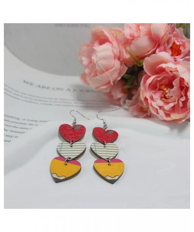 Teacher's Day Wooden Teacher Earrings for Women Penci Book Heart Dangle Earrings Cute Back to School Graduation Double-sided ...